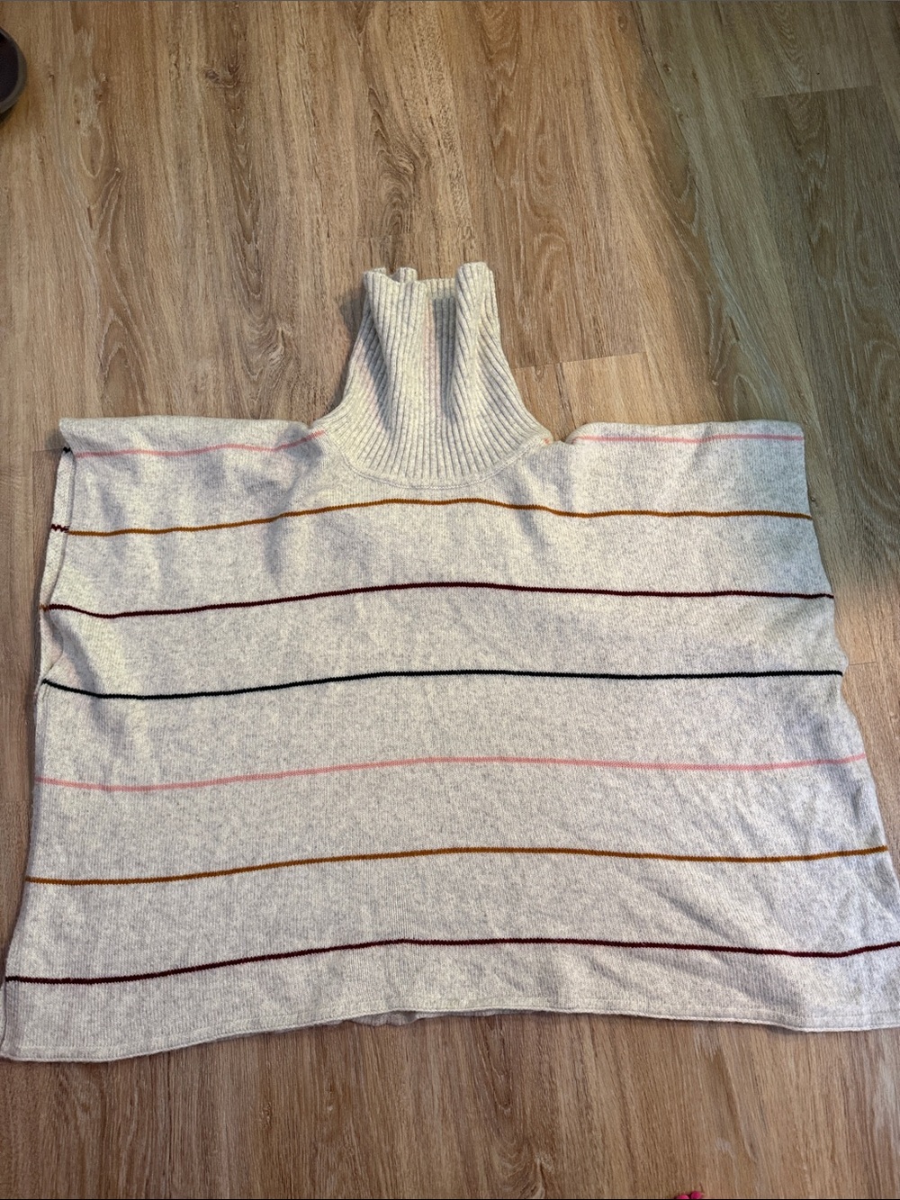 Neutral Striped Turtleneck Poncho Top - Cream
